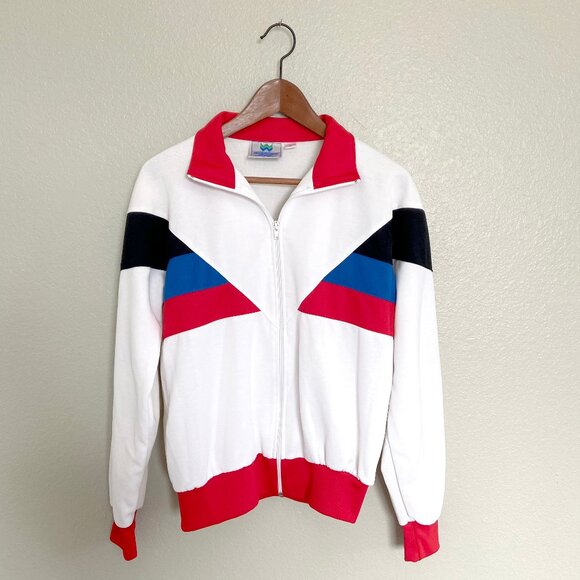 Vintage 80s Men's Tennis Track Jacket Blue Red M Retro - Picture 1 of 6